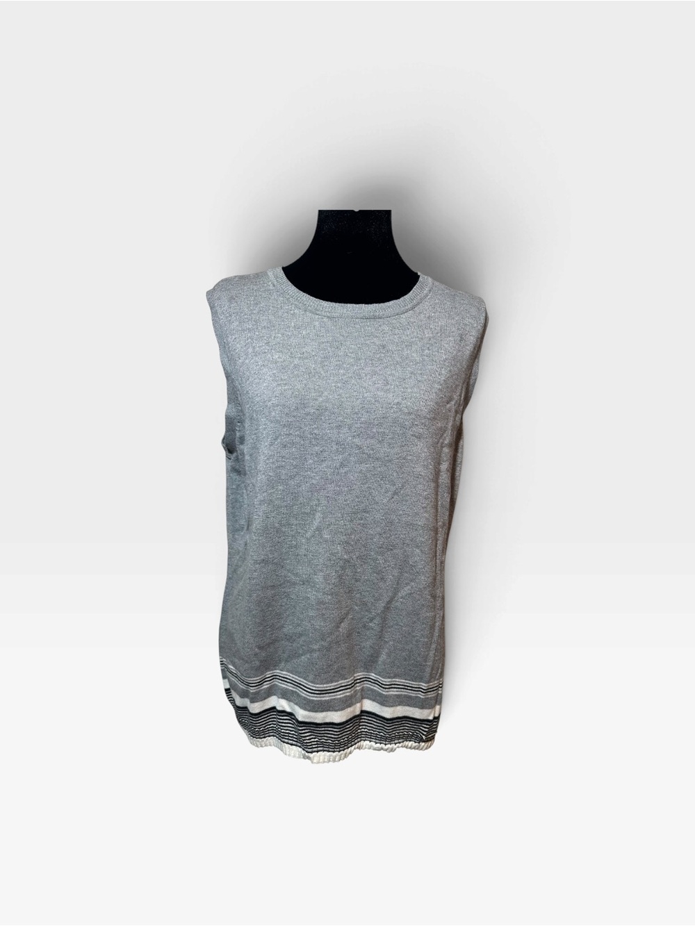 Tommy Hilfiger Gray Sweater Vest with Striped Hem
